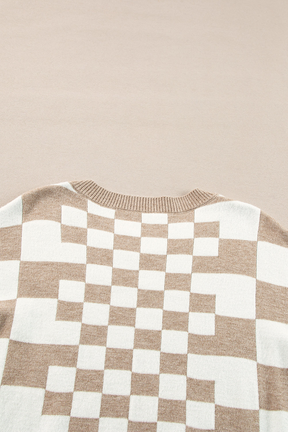 Gray Checkered Print Drop Shoulder Sweater