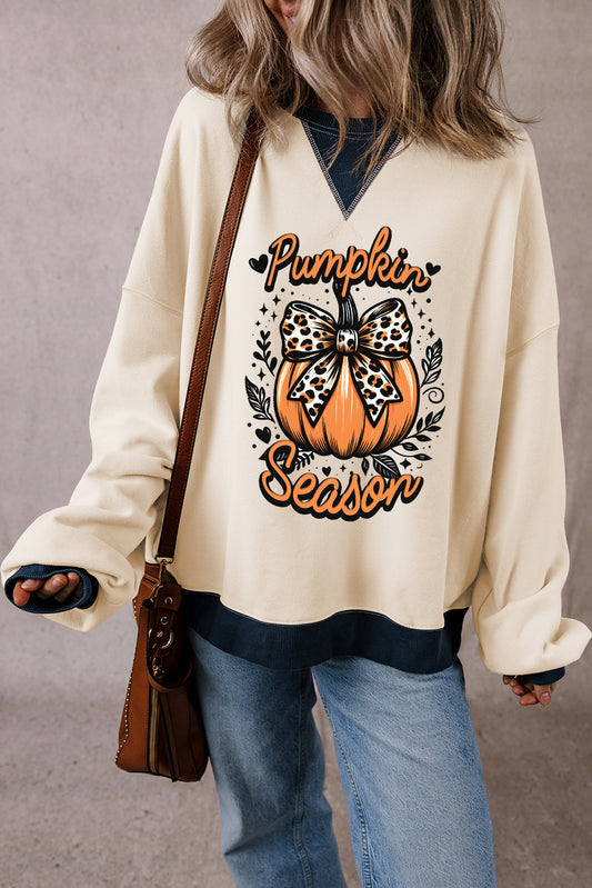 Pumpkin Season Bow Knot Loose Sweatshirt