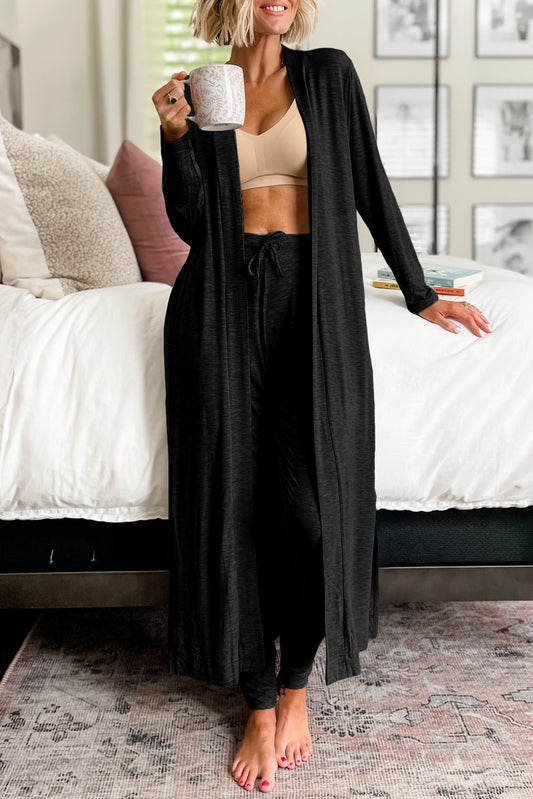 Black Long Cardigan and Skinny Pants Lounge Set