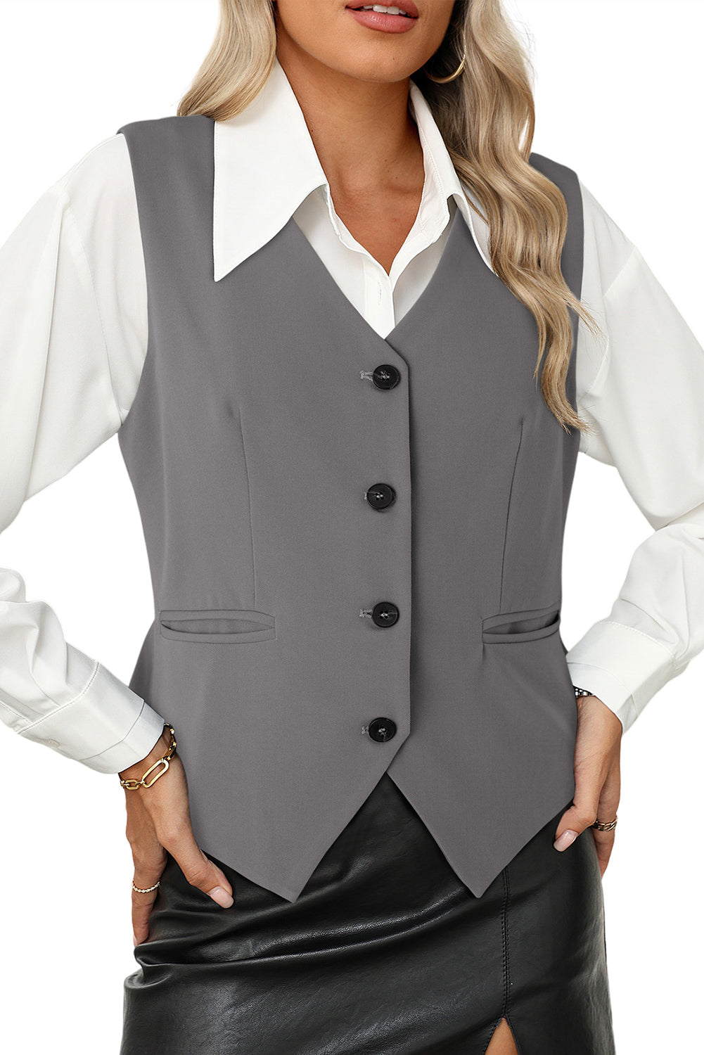 Button up V Neck Suit Vest