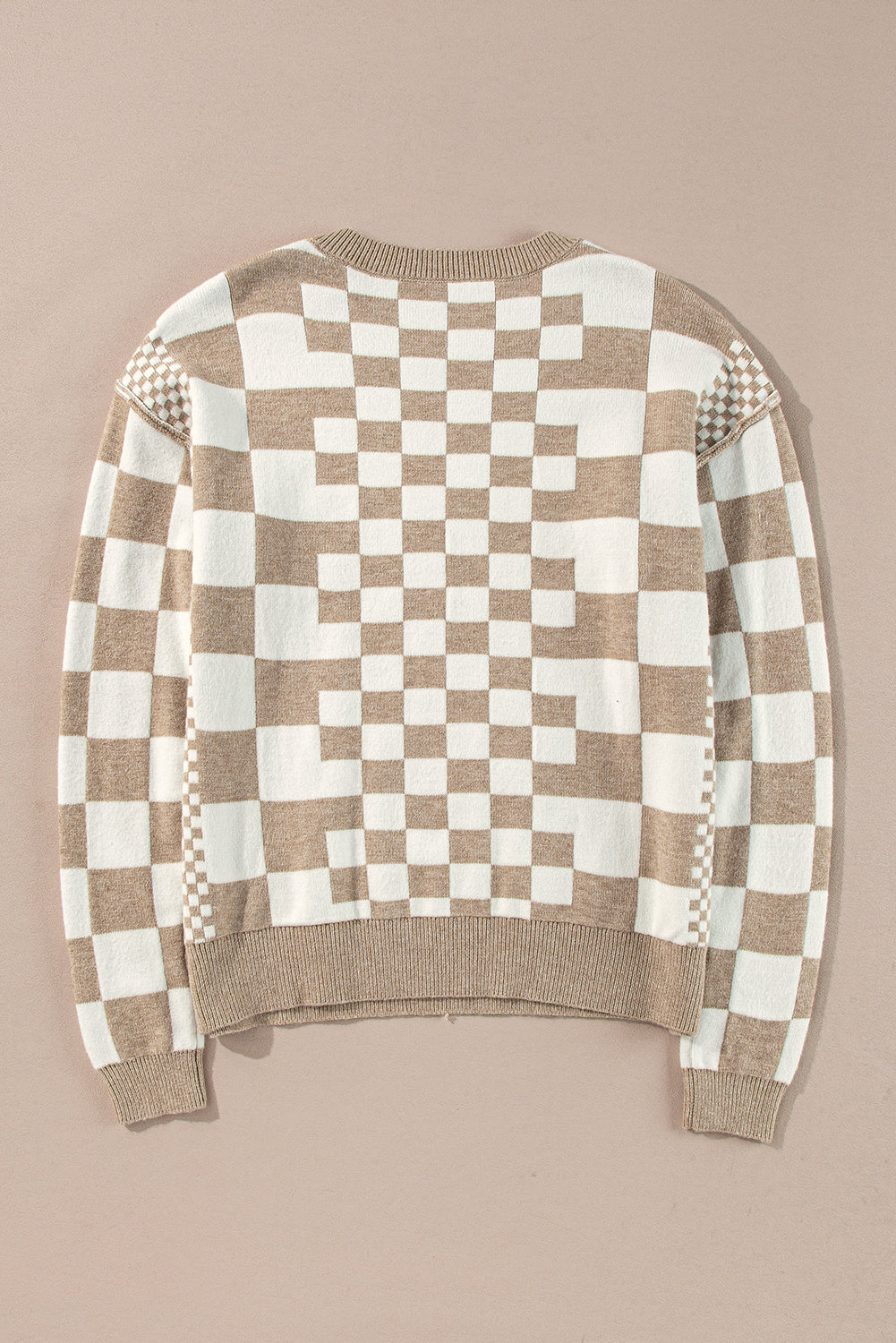 Gray Checkered Print Drop Shoulder Sweater