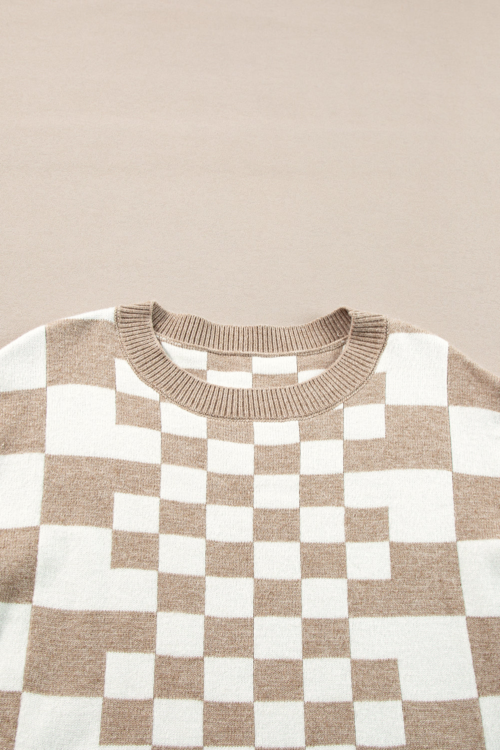 Gray Checkered Print Drop Shoulder Sweater